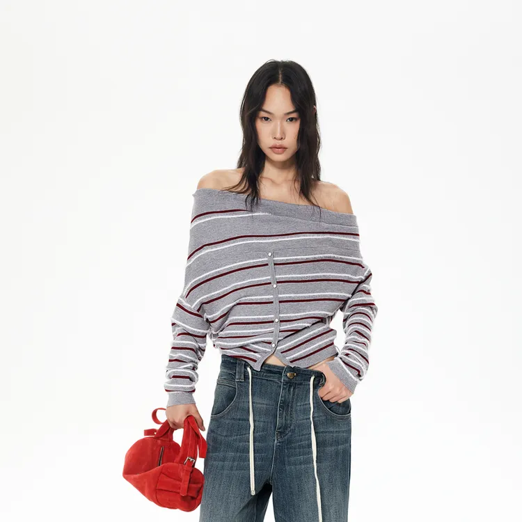 REVAN芮范25冬松弛感不对称露肩毛衫RL90601397