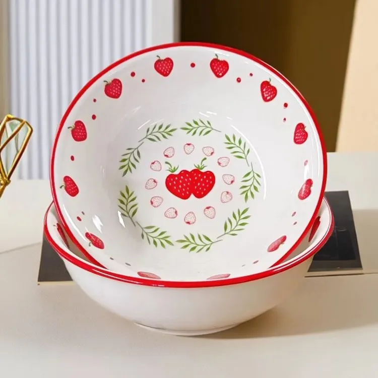 2025田园元素清新手绘风卡通元素釉下彩釉彩卡通风7英寸甄古碗JY