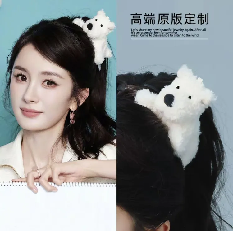 杨幂同款西高地小狗发夹马尾发饰毛绒感可爱少女发夹爆款高颜值