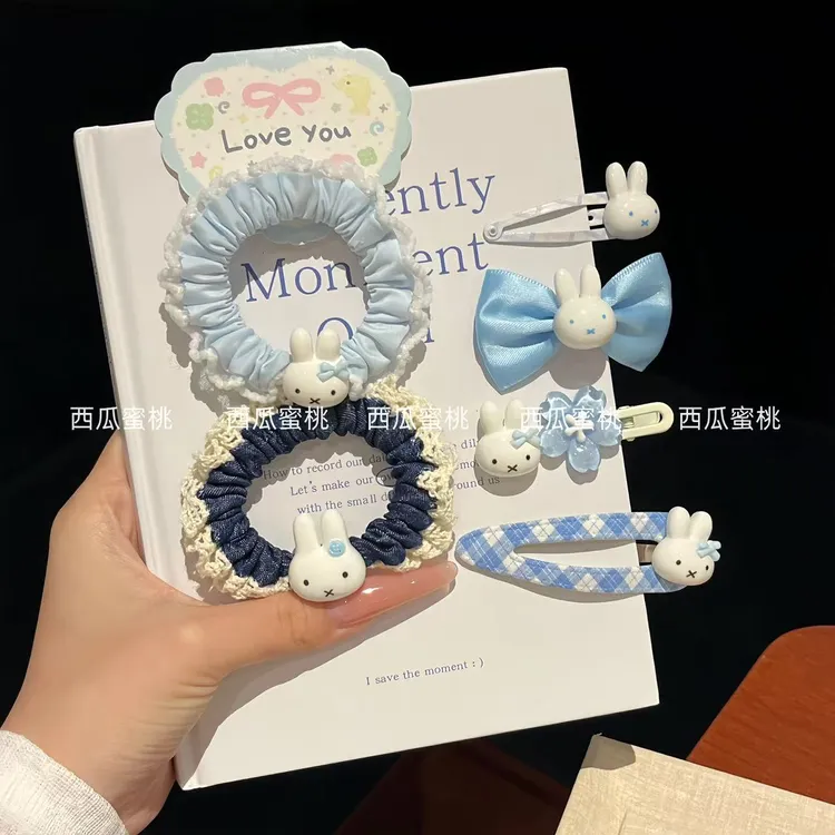 蓝色甜美米菲兔发圈卡通ins甜美高弹耐用马尾超萌发饰发绳发夹