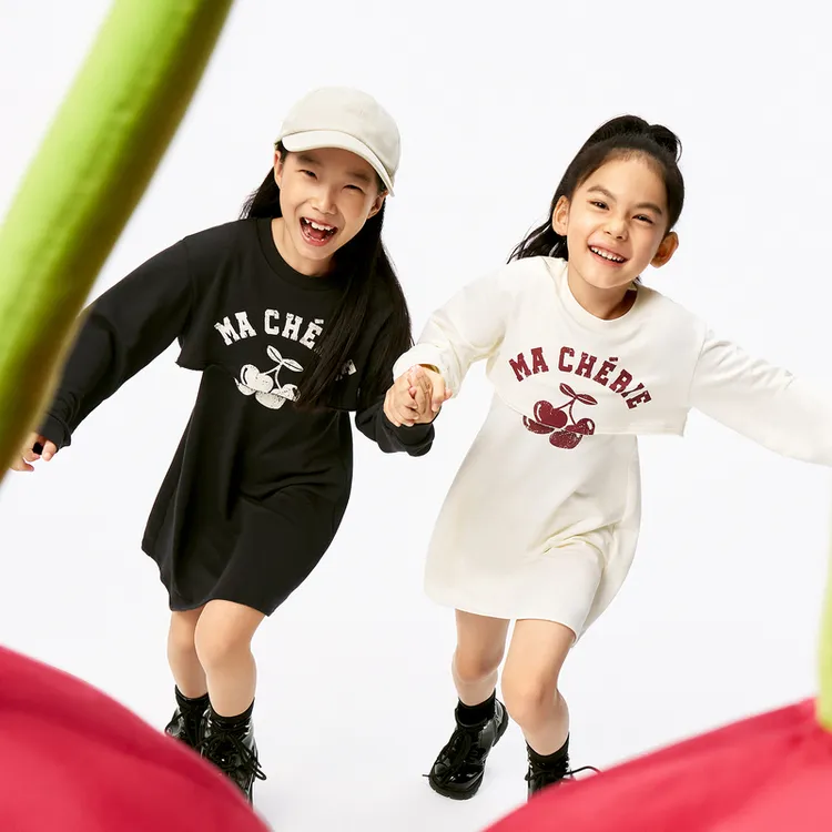 littlemoco童装25春新款女童长袖圆领罩衫吊带连衣裙#KBE1DRS027