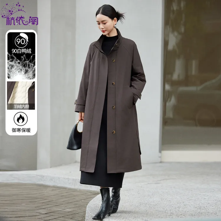 风衣羽绒服女中长款2025冬季新款高端气质时尚加厚保暖白鸭绒外套