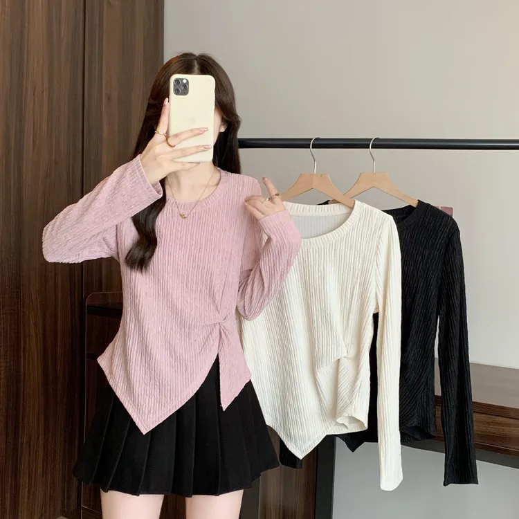 【卢大婷专属】2025秋胖mm大码设计感T恤百搭收腰正肩打底上衣80211