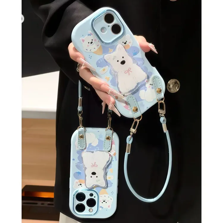 雪糕小狗支架挂绳适用苹果17手机壳iPhone16小米14vivo华为70oppo