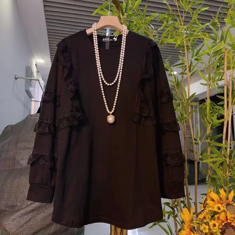 欧货时尚木耳花边衫微胖大码套头长袖洋气减龄新款衬衫8033