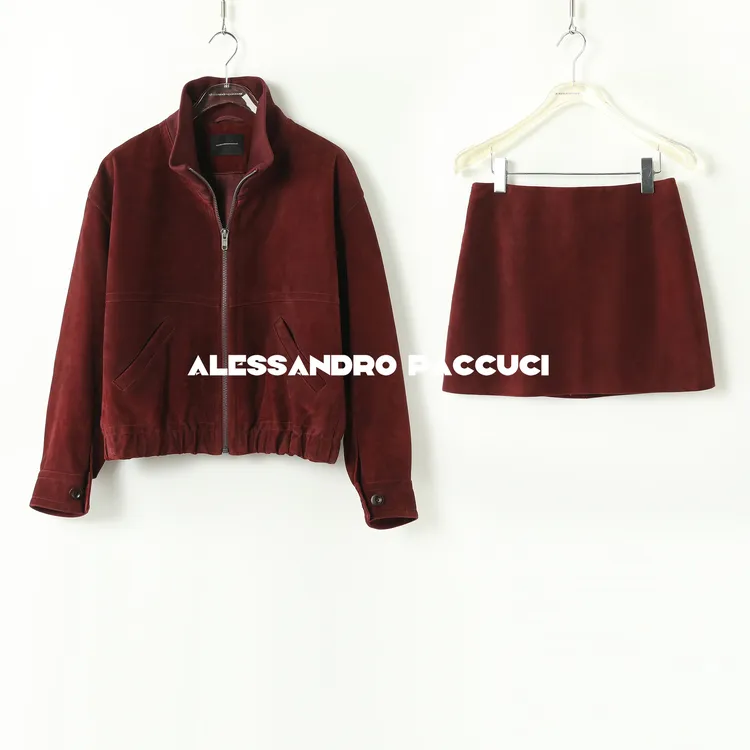 AP洛哥43029PW/43030PQ【黑标/热烈】羊皮反绒红色复古外套/半身裙