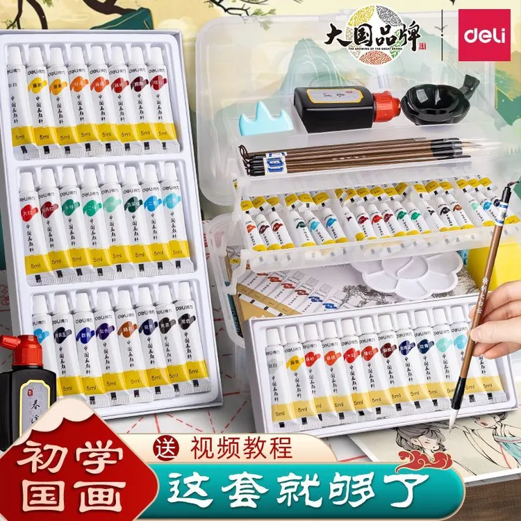 得力国画颜料初学者套装小学生入门成人专业水墨工笔画美术生专用