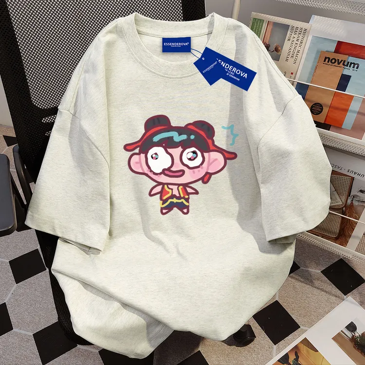 100%纯棉国潮动漫哪吒印花短袖女t恤夏季爆款ins复古百搭宽松上衣