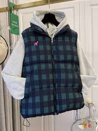 GZ070 刺绣格纹马甲女秋冬外套无袖穿搭棉坎肩潮