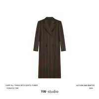YUWEI/定制 琥珀流光风复古经典格纹u**wang60%羊毛大衣 CYP26131