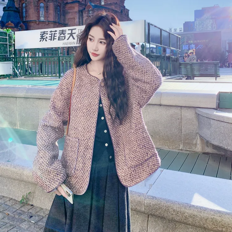 出货中数据好小香风撞色毛呢外套2C131P185K278