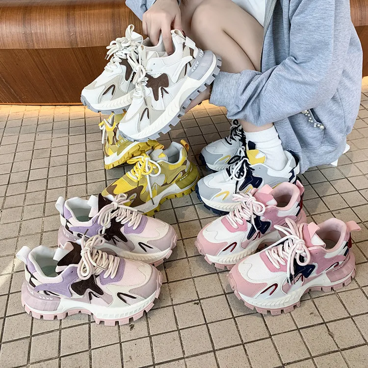 复古拼色厚底百搭休闲鞋