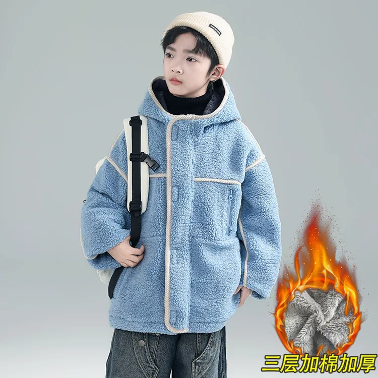 男童加厚外套秋冬款2025新款儿童冬装加绒夹棉中大童上衣男孩洋气