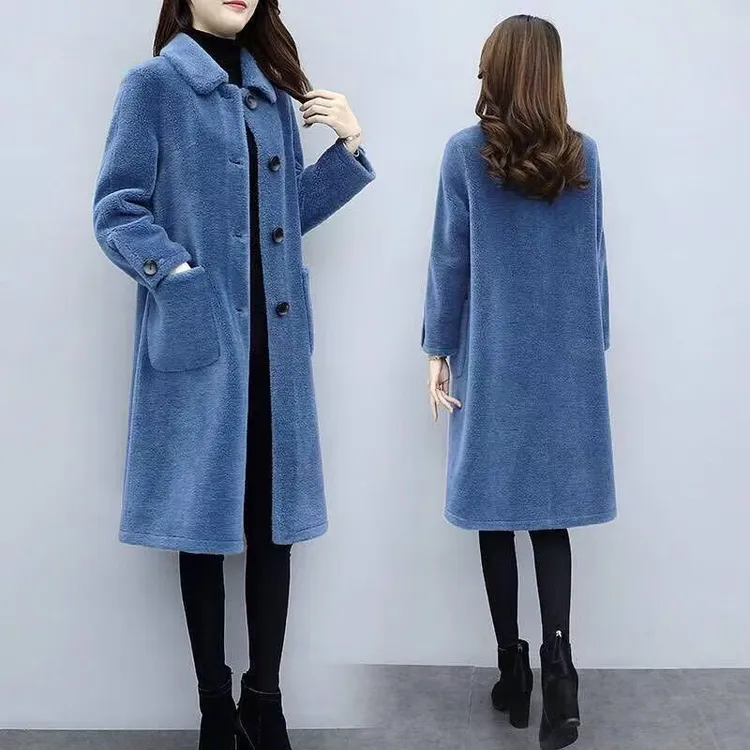 2025新款皮草外套女羊羔毛女中长款款皮毛一体颗粒绒大衣外套女