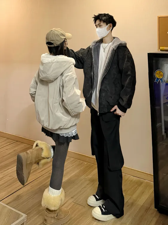 荔枝纹皮1500G连帽座山雕PU皮外套男女冬季加绒加厚皮衣毛领棉衣