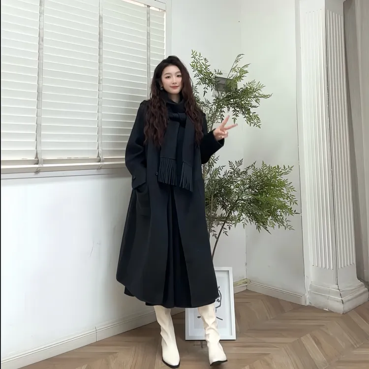 IEF/爱依服2025新款冬季双面呢绵羊毛重工立裁版型长外套