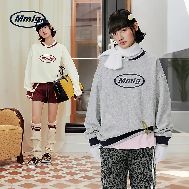 Mmlg潮牌2025秋冬新款重磅撞色圆领卫衣经典logo男女同款FQA090