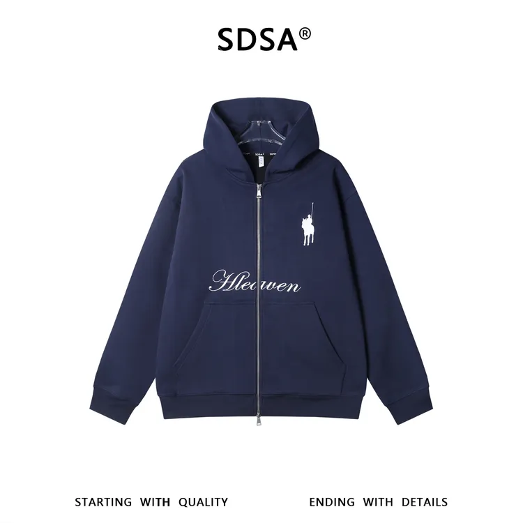SDSA男士秋冬新款痞帅男装美式高街印花字母拉链连帽卫衣百搭宽松