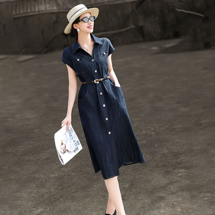 MEXCOCO/兰瑟儿2025年夏季新款时尚通勤收腰牛仔裙女士105XL2620 