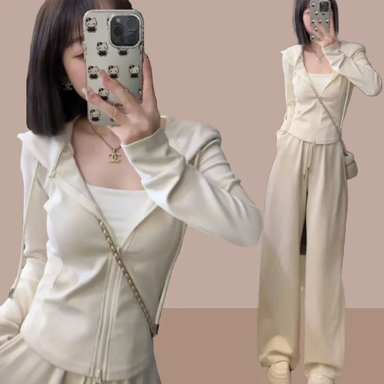 欧若风休闲时尚套装女2025新款春连帽卫衣阔腿裤小个子运动两件套
