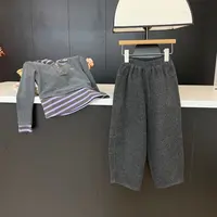 leomama女童加厚黑灰弯刀裤子秋冬新款韩版纯色儿童加厚休闲裤