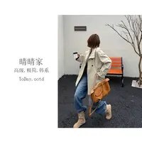 晴晴家-【疗愈德芙】韩系时尚撞色格纹拼接立领风衣外套H628