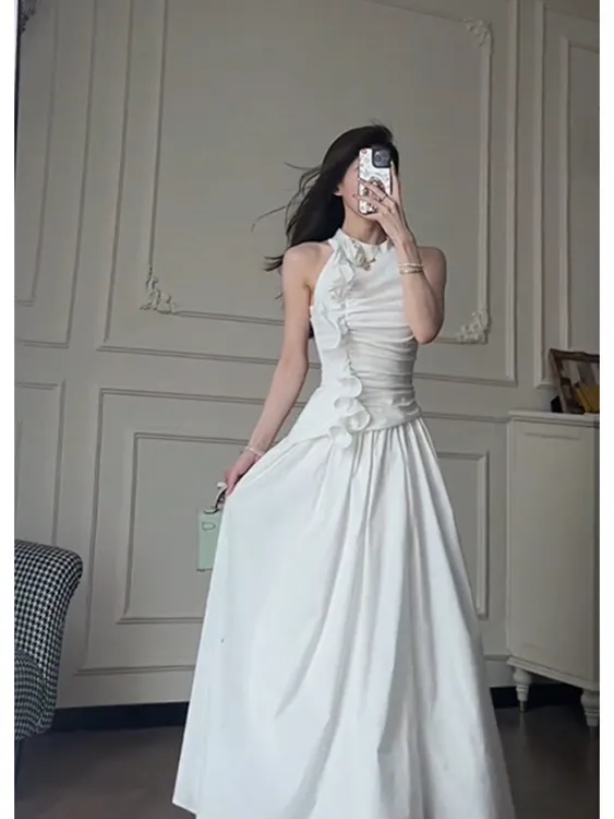 千金感气质名媛白色无袖上衣大摆半裙女装2025夏季新款时尚两件套