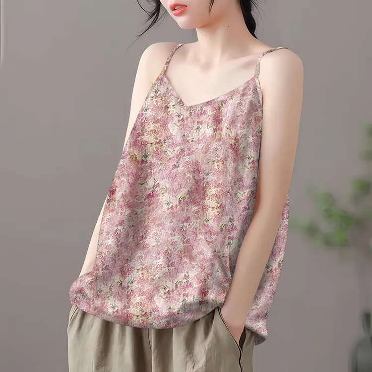 夏季冰丝背心吊带女薄款百搭打底衫时尚印花上衣显瘦女打底吊带衫