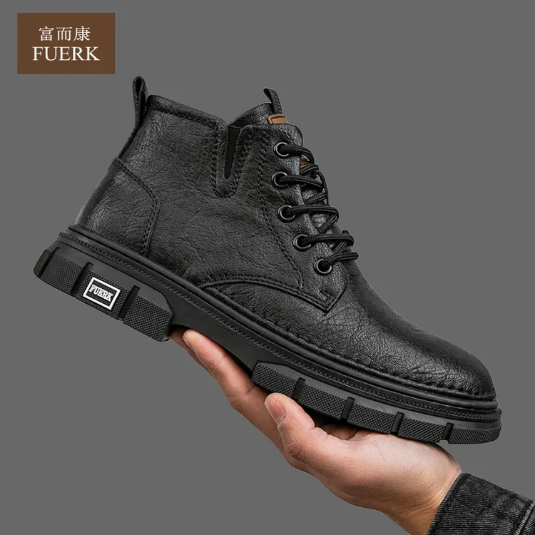 富而康马丁靴2025冬季高帮加绒保暖工装男士休闲百搭牛皮男靴子