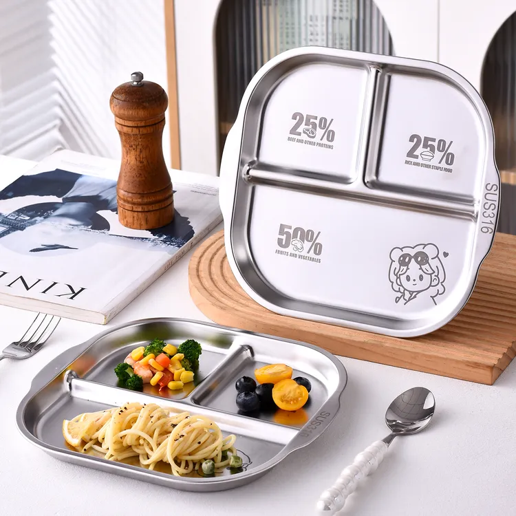 211减脂餐盘大人减肥专用三格分餐盘316不锈钢分格盘子定量控量