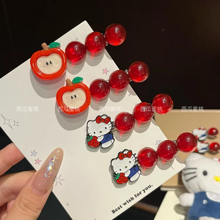 可爱少女红色苹果KT发夹侧边鸭嘴刘海夹女头饰新款韩系前额发卡