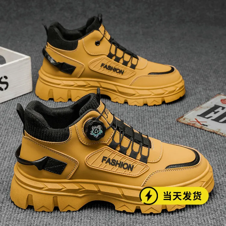 男鞋2025秋季新款高帮休闲运动潮鞋厚底增高防滑户外工装马丁靴子