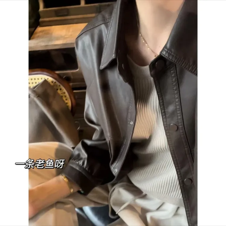 2025秋季新款皮衣外套女百搭时尚pu皮夹克翻领韩版短款气质机车服