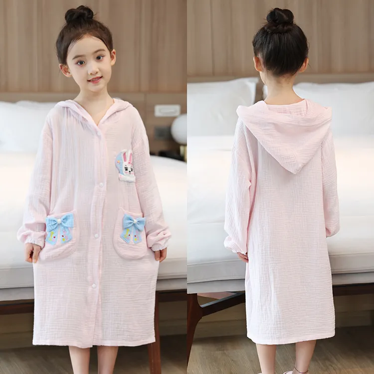 纯棉纱布浴巾儿童2025新款全棉浴袍洗完澡穿的速干可穿式斗篷游泳