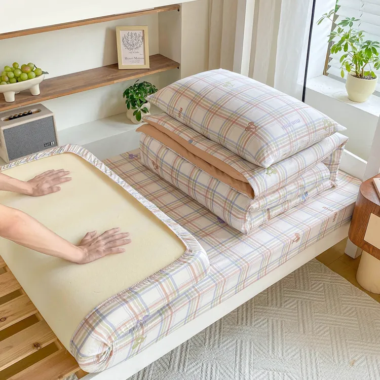 学生宿舍三件套床笠床垫套被套A类双层纱单人床0.9米床可机洗水洗