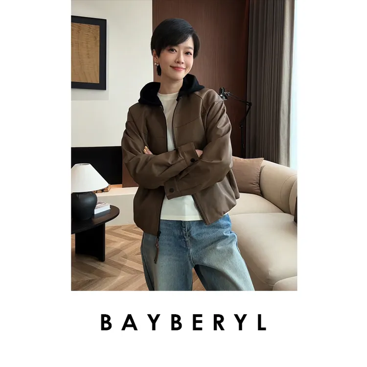 BAYBERYL老贝圣彼得*拼接针织连帽插肩时髦25秋皮衣9PY5I0545-9/7