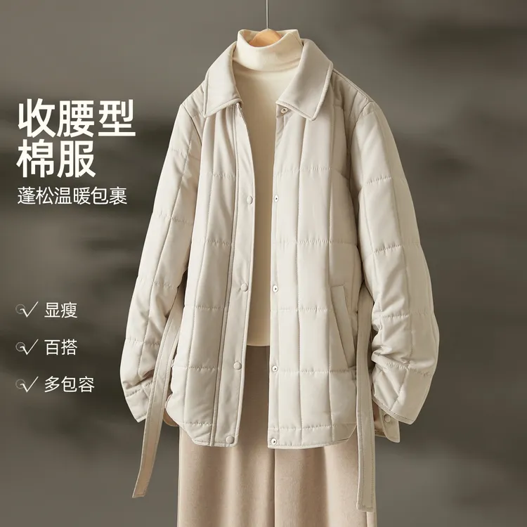 IHIMI/海谧2025冬季新款百搭简约设计感极简风衬衫式棉服外套0156