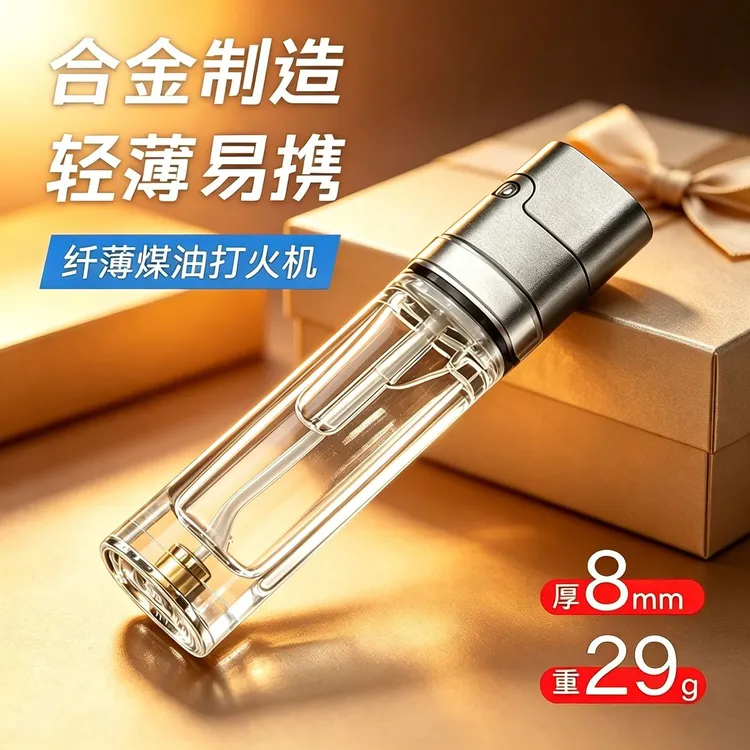 新款迷你煤油打火机小巧超薄砂轮透明油仓打火机高级个性送礼商品图