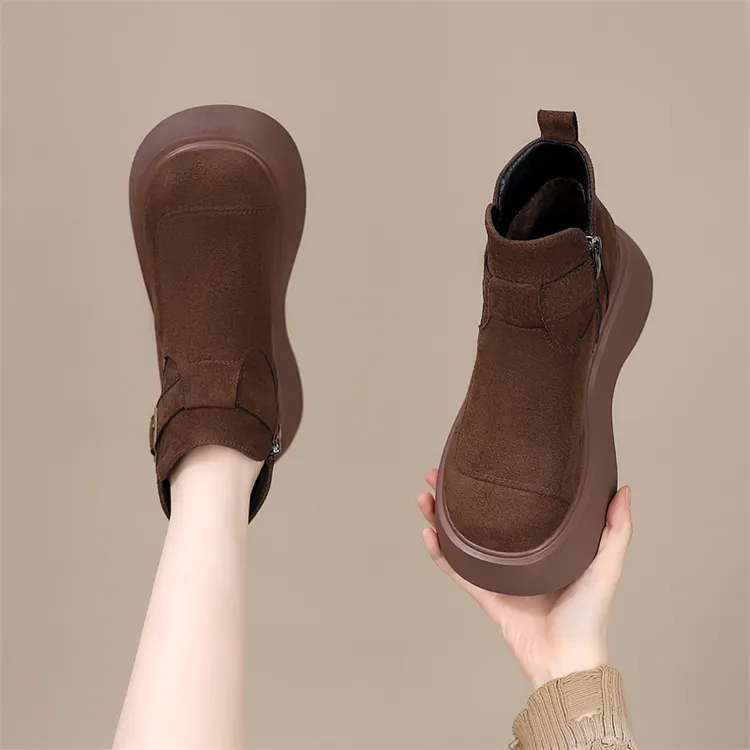 绒面厚底短靴2025年秋冬新款时尚增高雪地靴软底防滑保暖百搭棉靴