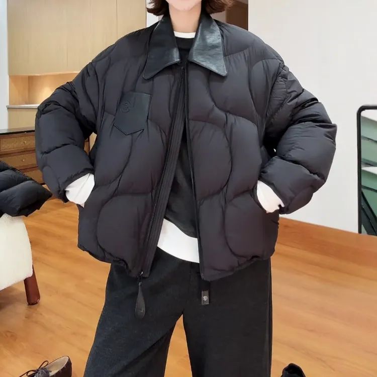 小香风气质拼接翻领棉服女2025秋冬新款简约通勤休闲显瘦保暖外套