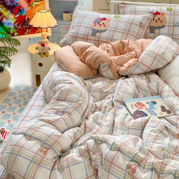 被子床盖三件套床品四件套纱毛巾绣冬季被芯被套加厚学生宿舍单人