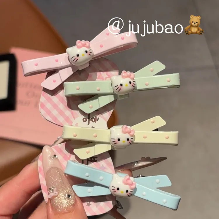 新款可爱Kitty蝴蝶结发夹简约侧边蝴蝶结鸭嘴秋冬刘海新款头饰