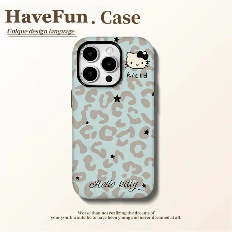 雅天立雾霾蓝豹纹KT猫适用苹果16/13菲林手机壳华为vivoppo小米