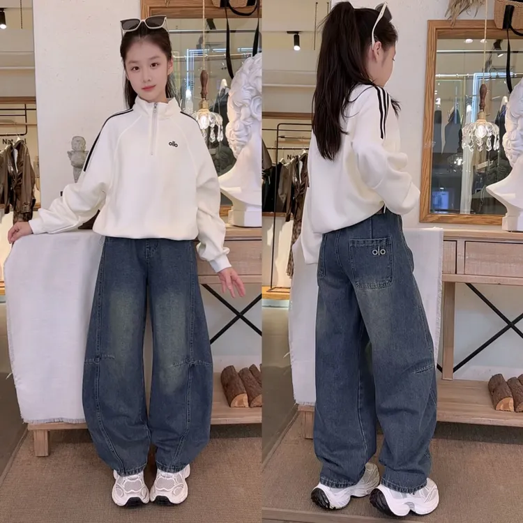 套装春秋常规款宽松条纹中大童卫衣ol女套头字母百搭女童洋气休闲