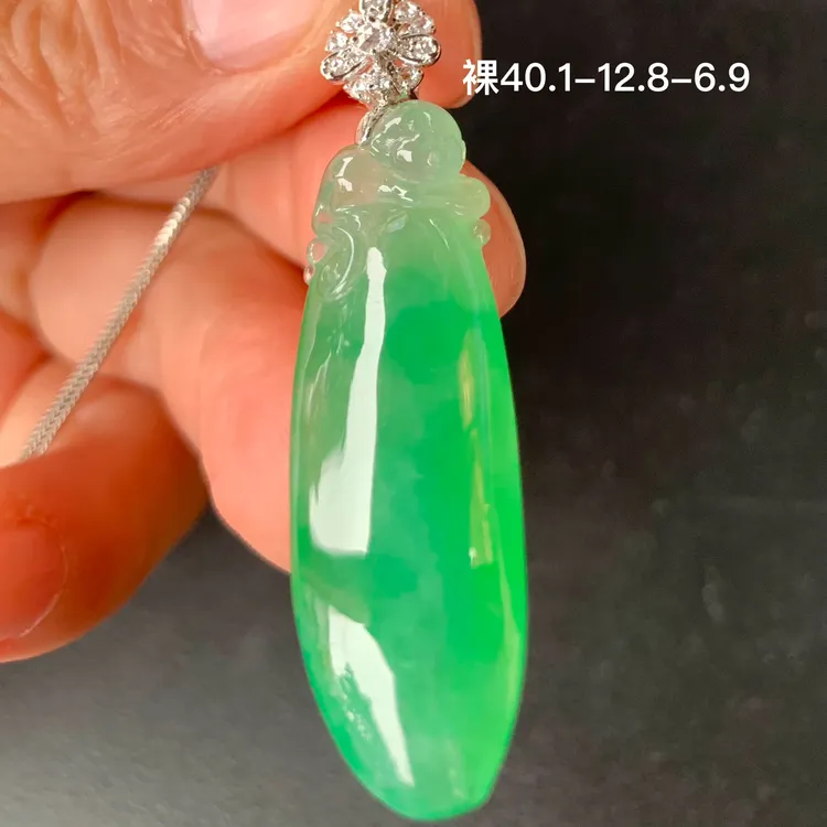 高冰阳绿福瓜天然翡翠吊坠镶嵌精致高级感玉石