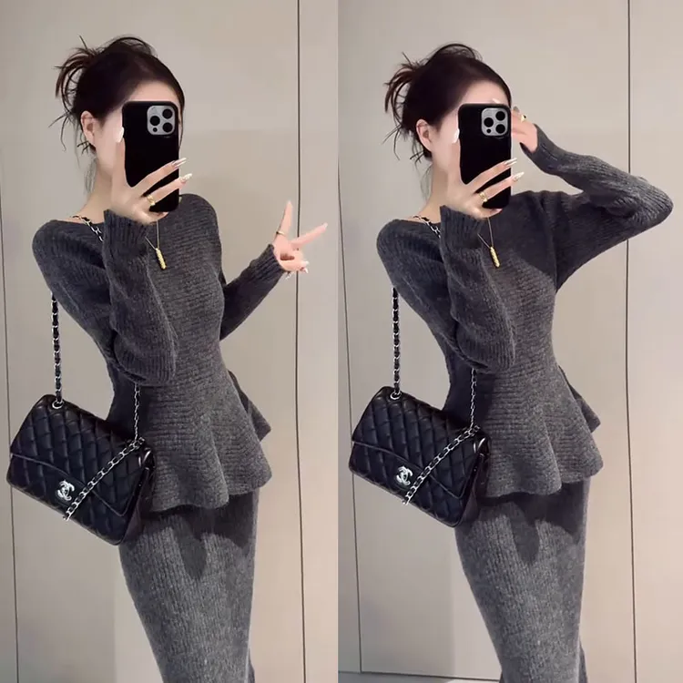 秋冬时尚一整套女装2025新款慵懒风气质收腰毛衣针织半身裙两件套