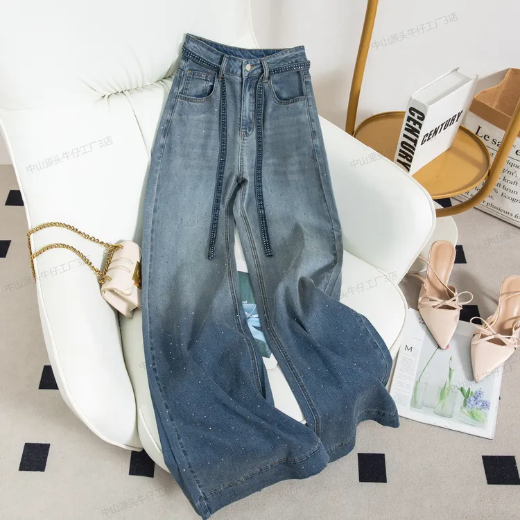 弹力天丝莱赛尔牛仔裤女2025夏季新款薄款阔腿裤宽松拖地裤子7883