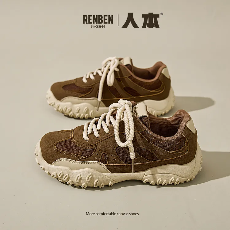 人本女鞋2025秋季新款百搭韩版阿甘鞋软底小众德训鞋子蕾丝小白鞋