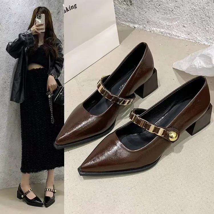 高跟鞋子女2025秋季新款尖头法式绝美玛丽珍女鞋美拉德粗跟单鞋女