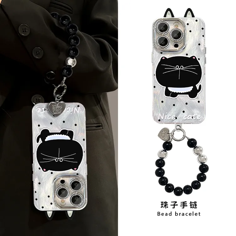 大脸猫适用苹果15华为vivo/oppo小米iPhone16精孔羽纱纹手机壳